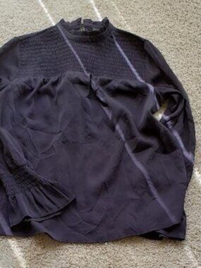 Ann Taylor Dark Navy Blue Long-Sleeves Sheer Blouse